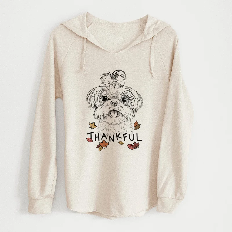 Thankful Pebbles the Shorkie - Cali Wave Hooded Sweatshirt Hoodie with Mock Neck Collared Structured