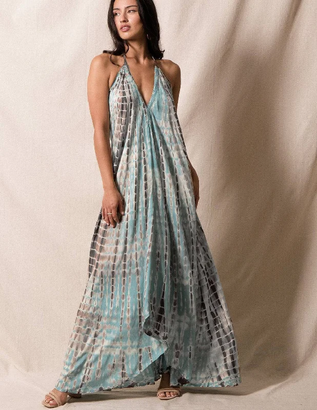 Shibori Halter Dress - Pale Aqua Tunics Denim casual