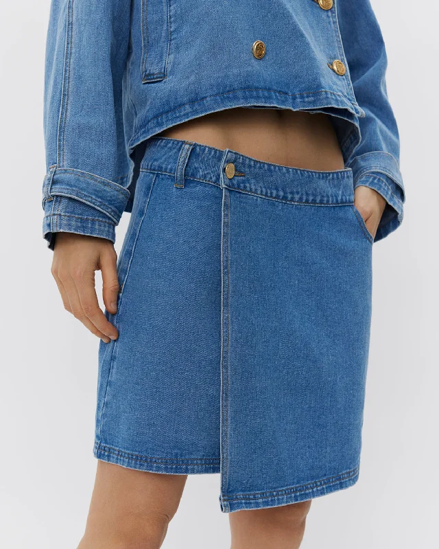 THINASW SKIRT - Denim blue leather skirt bold