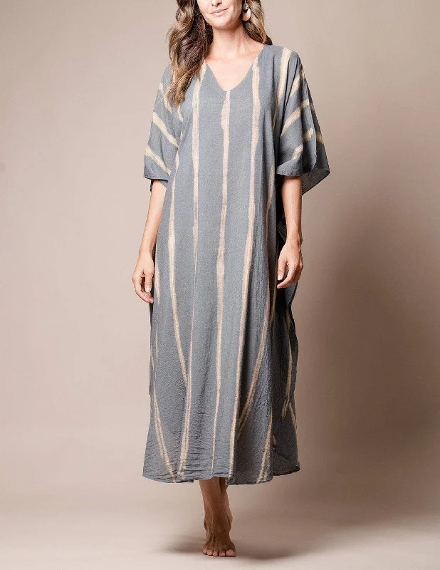 Serenity Cotton Caftan Dress - Grey Tunics Satin smooth