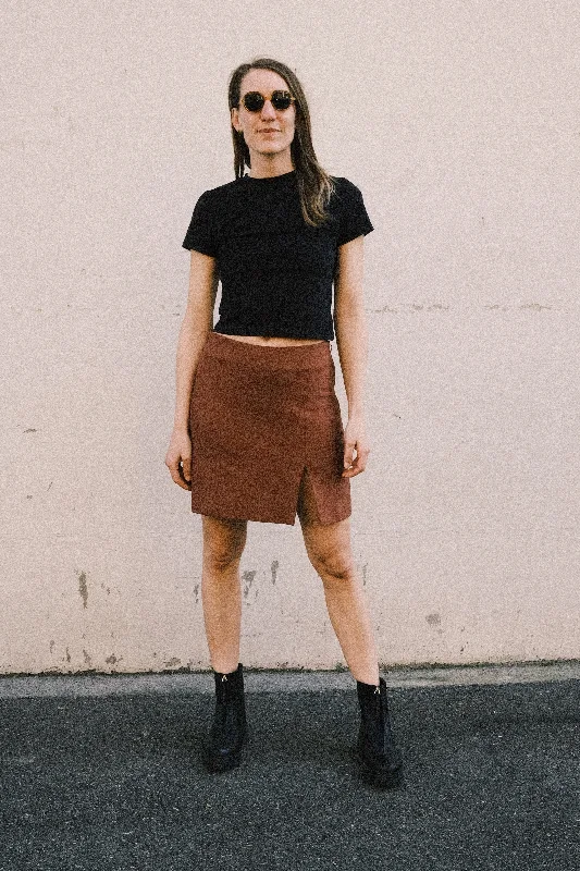 mini skirt - ainoha - marsala spandex blend skirt