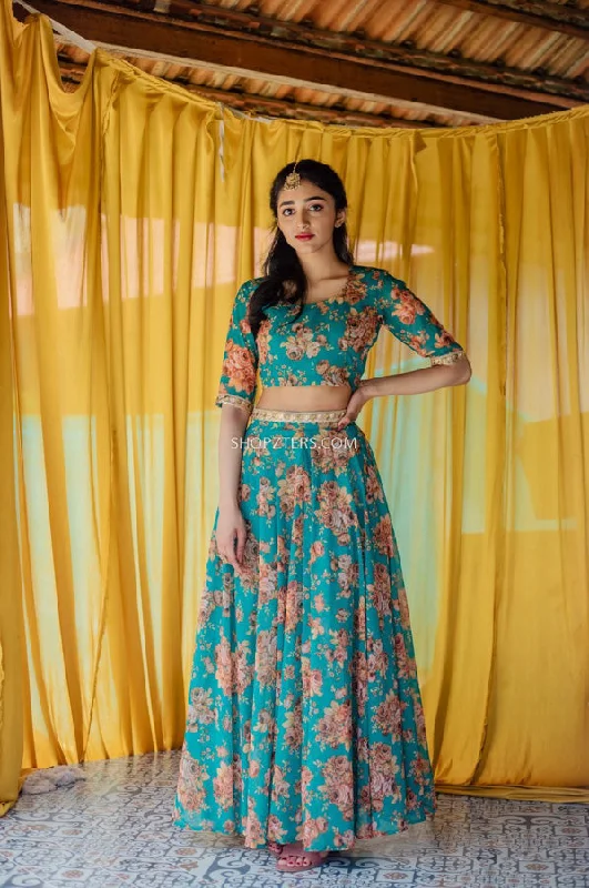 Sea Green Georgette Croptop and Skirt wrap skirt elegant