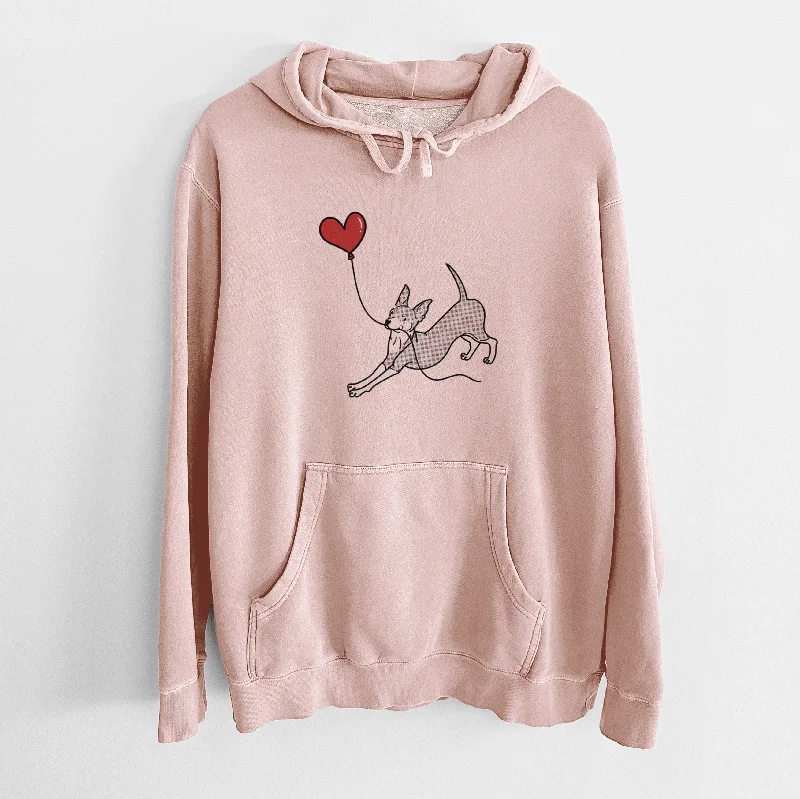 Mini Pinscher Heart String - Unisex Pigment Dyed Hoodie Hoodie with Bell Sleeves Flared Feminine