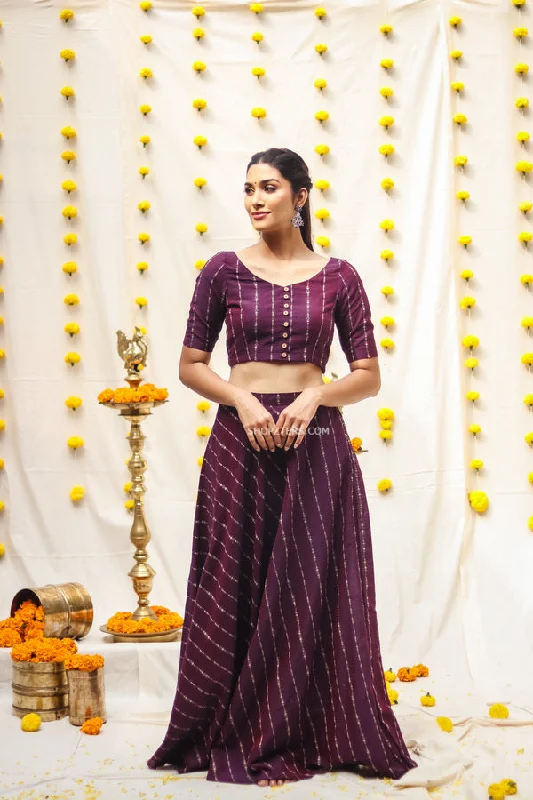 Purple Dupion Silk Croptop & Skirt ruffled skirt detail