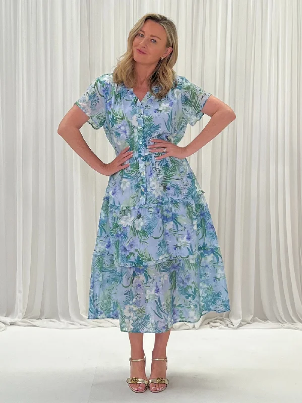 Hamptons Floral Dress - Mint Boat Neckline Classic