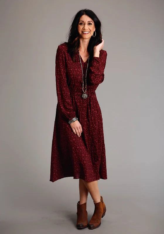Stetson Womens Ditzy Western Wine 100% Rayon L/S Dress XL Tunics Cozy soft