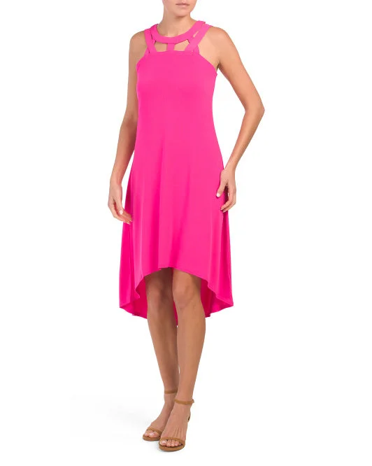 Hi Low Pink Halter Dress Tunics Leisure comfortable