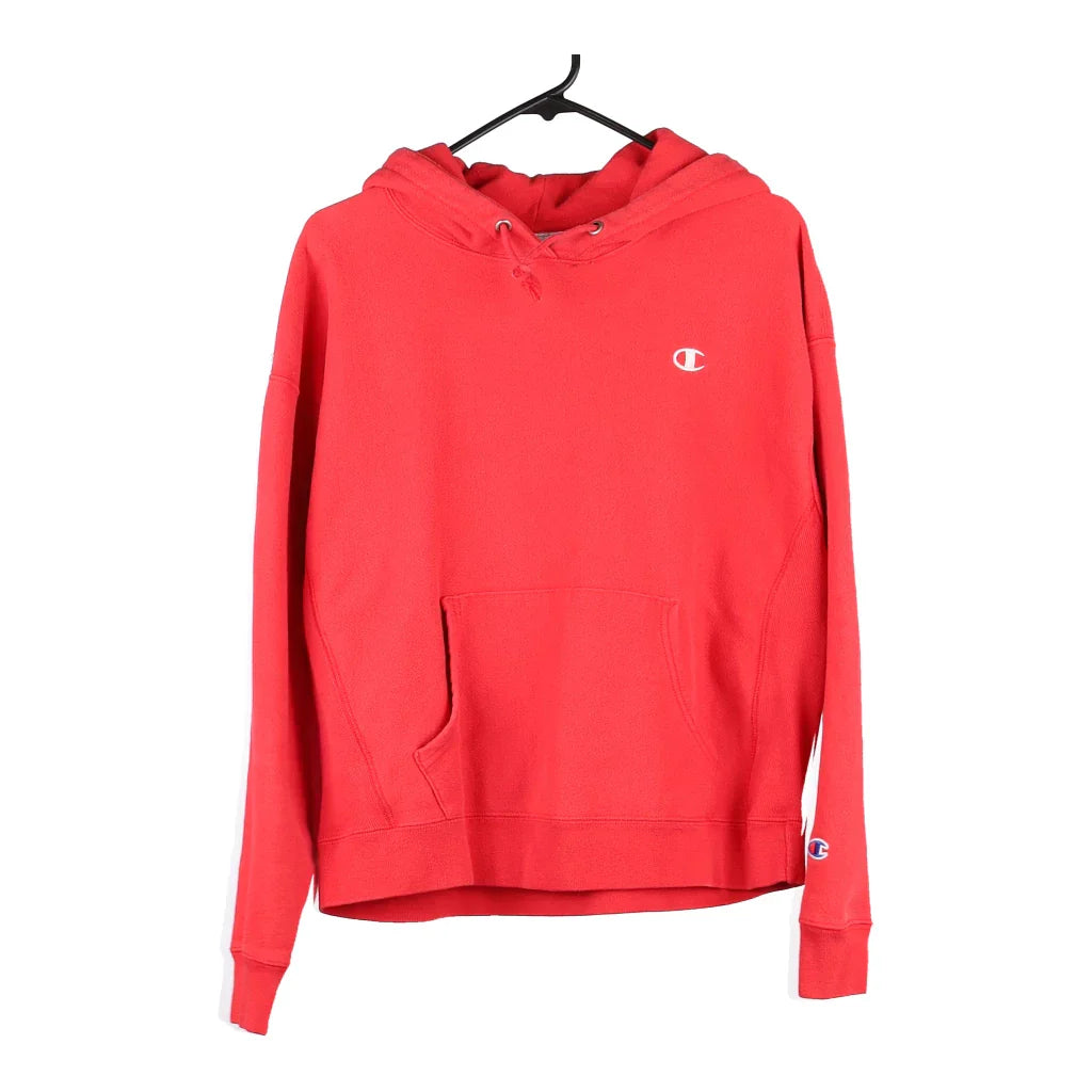 Reverse Weave Champion Hoodie - Medium Red Cotton Blend Hoodie with Patch Decorative Personalized