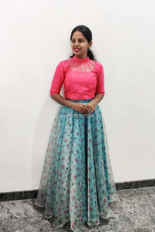 Pink Croptop with Blue Skirt tulle skirt dreamy