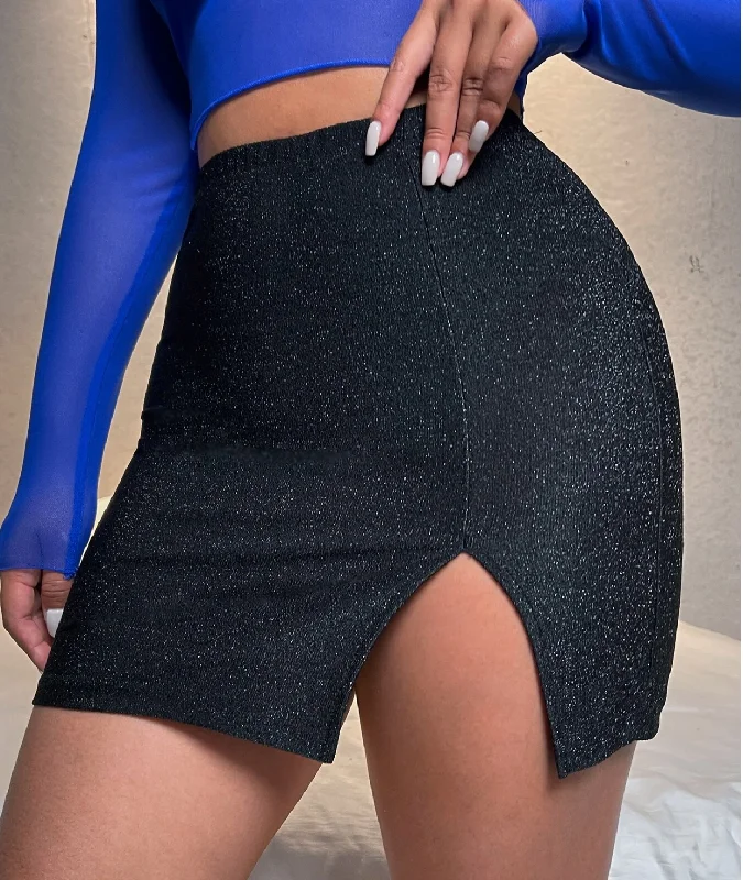 Glitter Shimmer High-Rise Slit Mini Skirt breathable skirt fabric