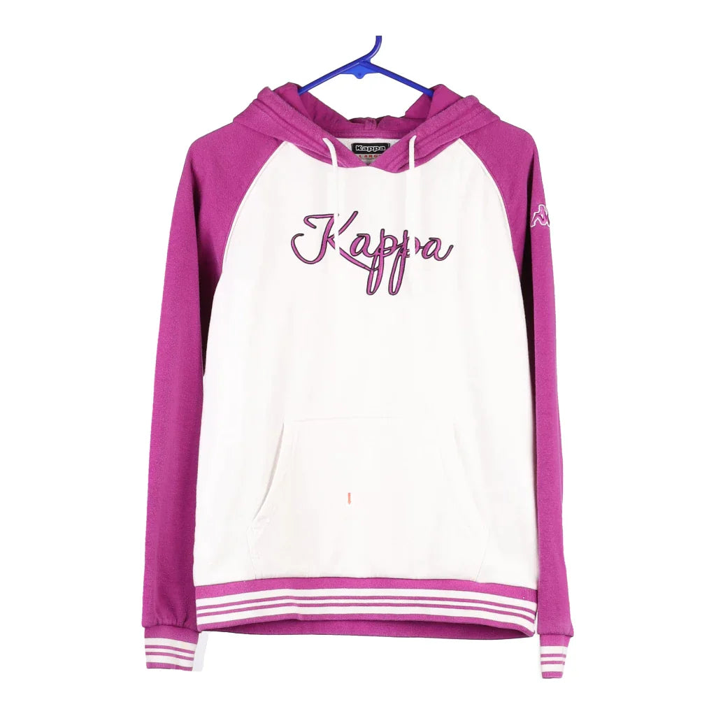 Kappa Spellout Hoodie - Large White Cotton Blend Hoodie with Button Classic Timeless