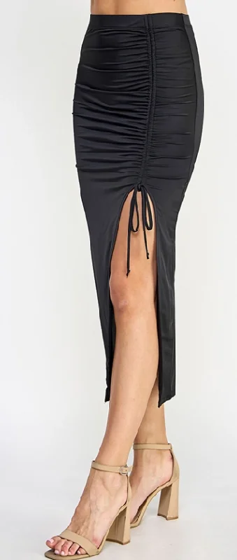 Shirred Calf Length Skirt HH 48892 leather skirt sleek
