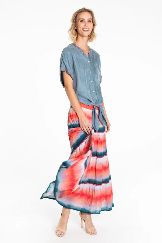 Pull On Tie Dye Tiered Skirt linen skirt natural