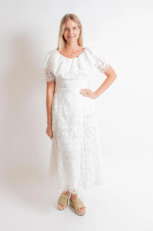 "Blair" Off White Eyelet Skirt linen skirt light