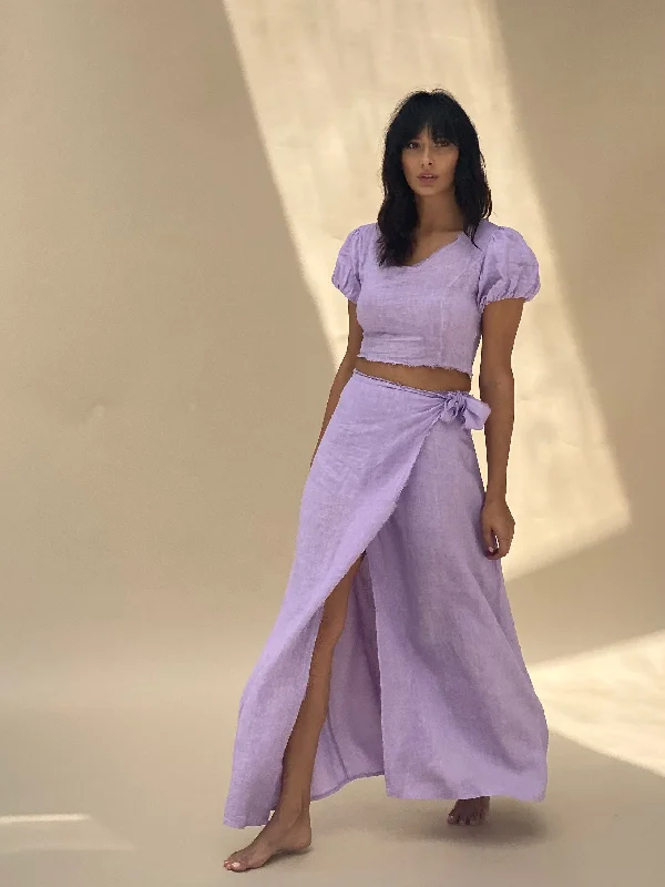 Tocco Pure Linen Wrap Skirt in Violet velvet skirt glossy