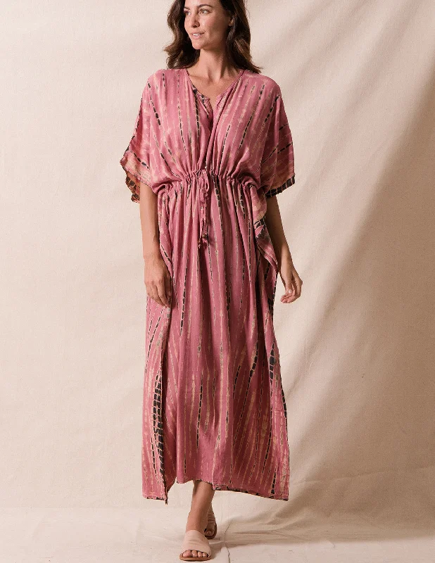 Shibori Tie-Dye Kaftan Dress - Rose Tunics Winter warm