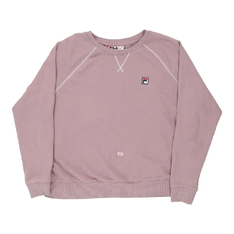 Fila Cropped Sweatshirt - 2XL Purple Cotton Blend Hoodie with Camouflage Military Edgy