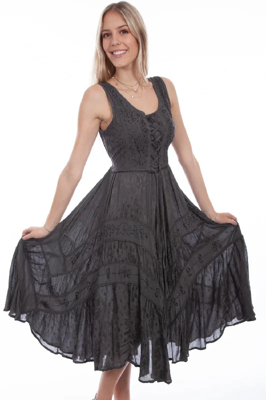 Scully Womens Gunmetal Rayon Lace Front S/L Dress M Tunics Cozy comfortable