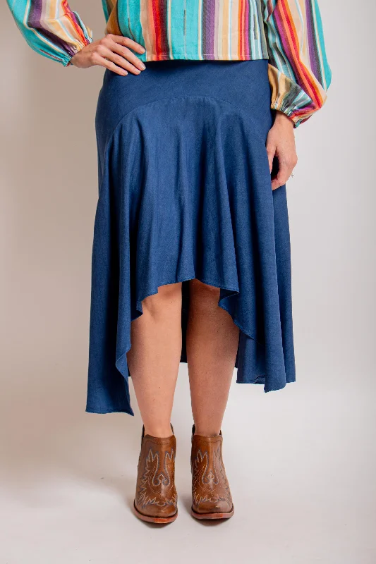 Navy Denim Hi-Lo Skirt zip skirt side
