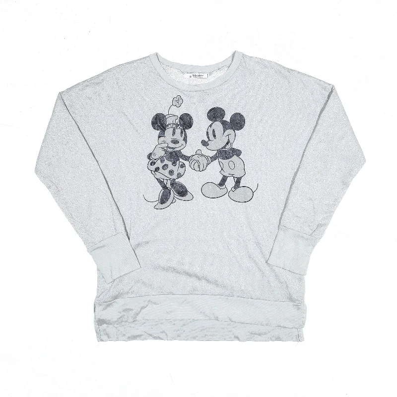 DISNEY Mickey Minnie Mouse Sweatshirt Grey Womens M Hoodie with Toggle Buttons Decorative Unique