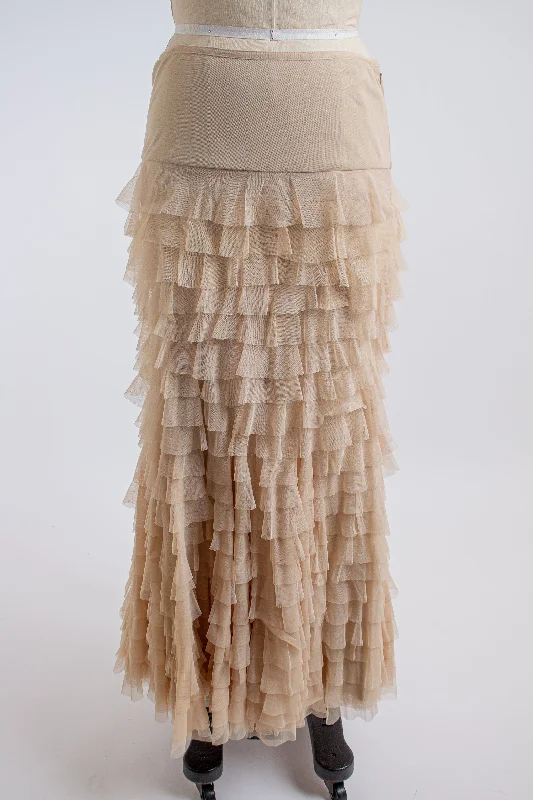 Ivory Long Ruffle Broom Skirt velvet skirt plush
