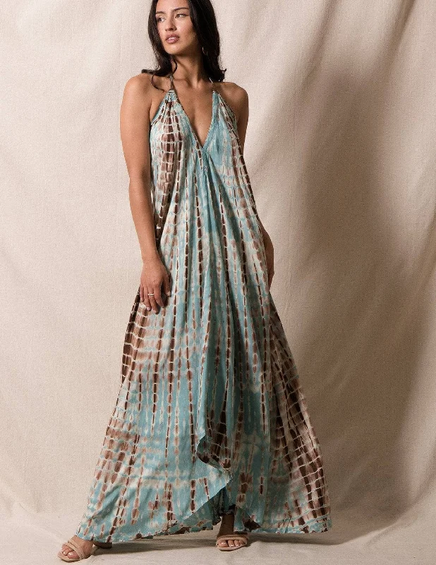 Shibori Halter Dress - Pale Aqua - As-Is-Clearance Tunics Polka dots