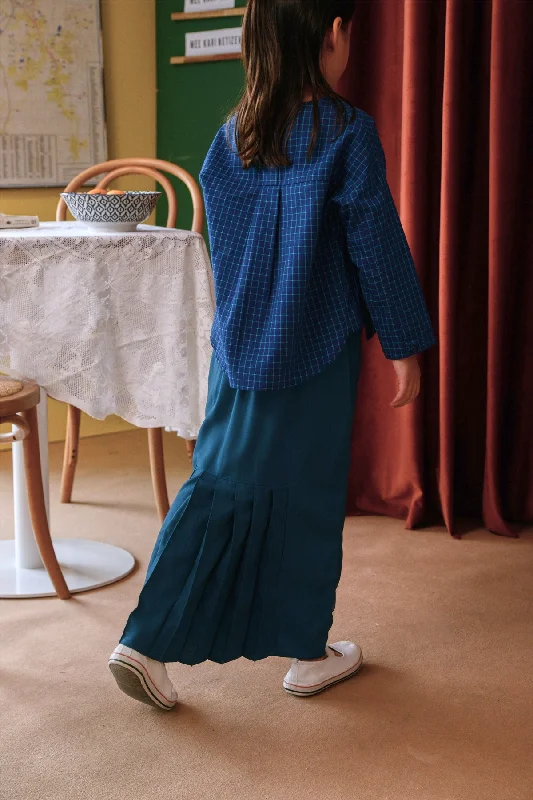 The Sungai Pleated Back Skirt - Teal casual skirt length