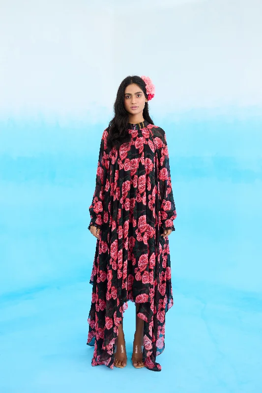 Black Rose Asymmetrical Dress Tunics Vintage classic