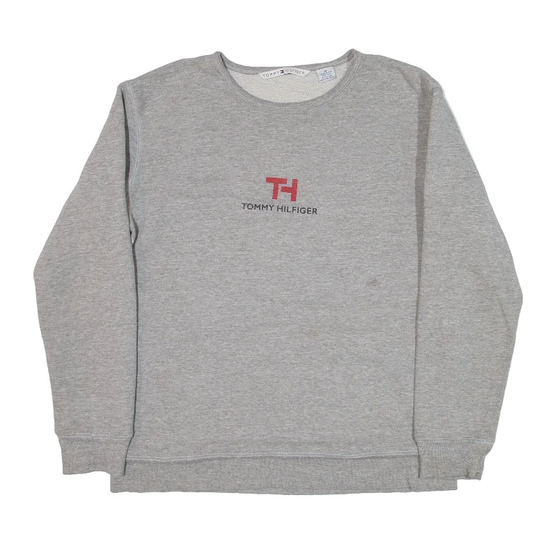 TOMMY HILFIGER Sweatshirt Grey Womens M Hoodie with High-Low Hem Asymmetrical Trendy