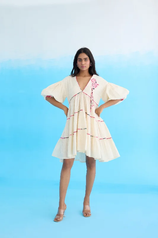 Cream Bubble Sleeves Tier Dress Tunics Essential wardrobe