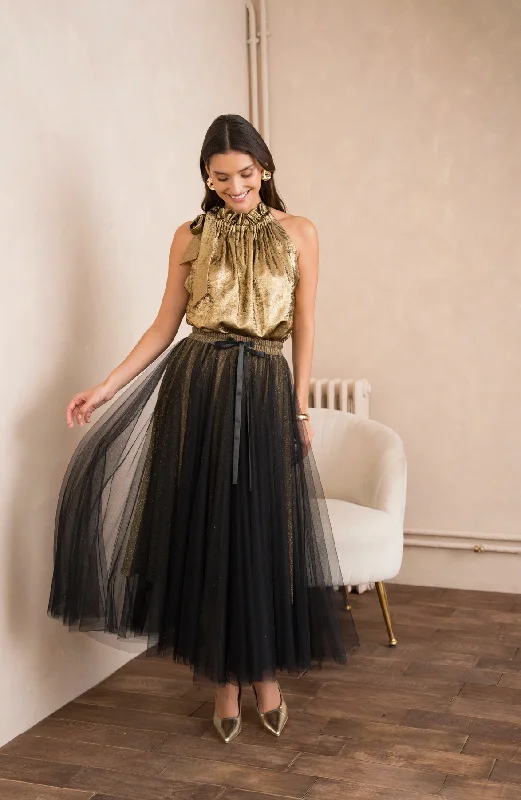 Aria GOLD Tulle Skirt Glitter Lining wrap skirt elegant