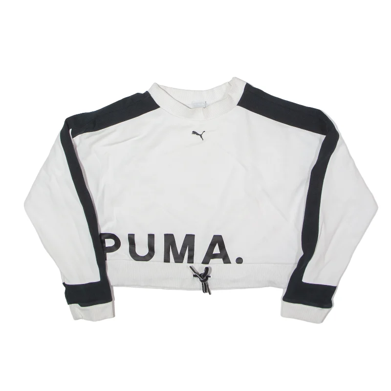 PUMA Cropped Sweatshirt White Womens M Hoodie with Button Classic Timeless