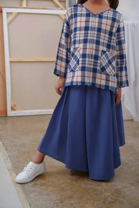 The Seniman Pleats Umbrella Skirt - Steel Blue wool skirt sturdy