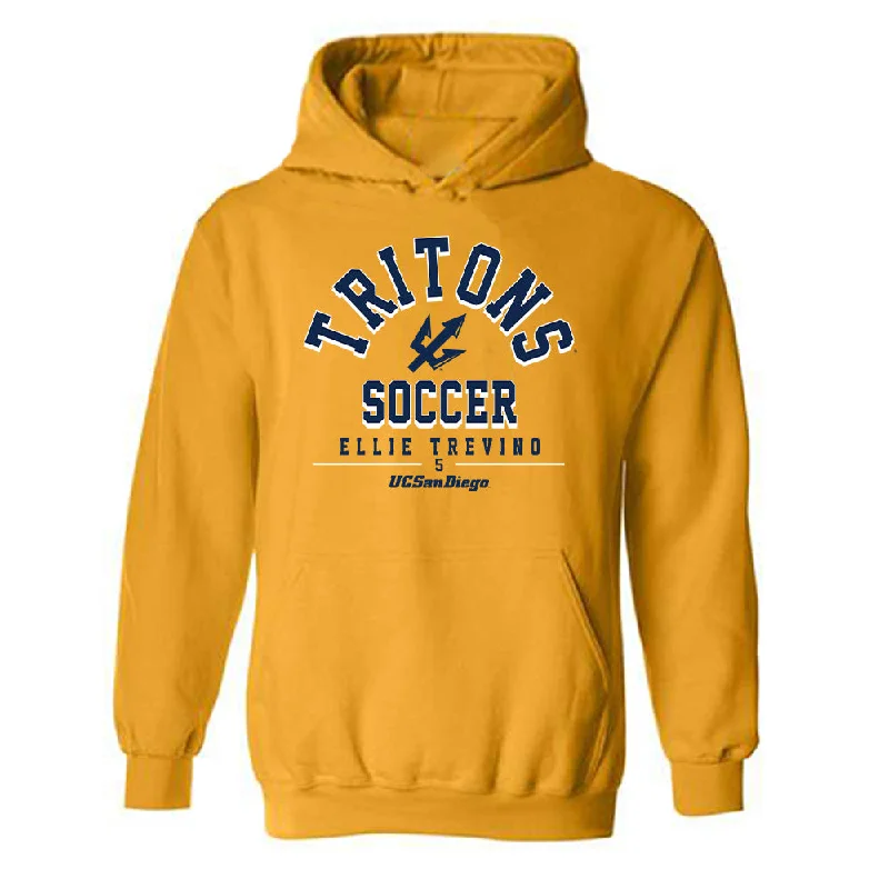 UCSD - NCAA Women's Soccer : Ellie Trevino - Classic Fashion Shersey Hooded Sweatshirt Hoodie with Exposed Zipper Edgy Industrial