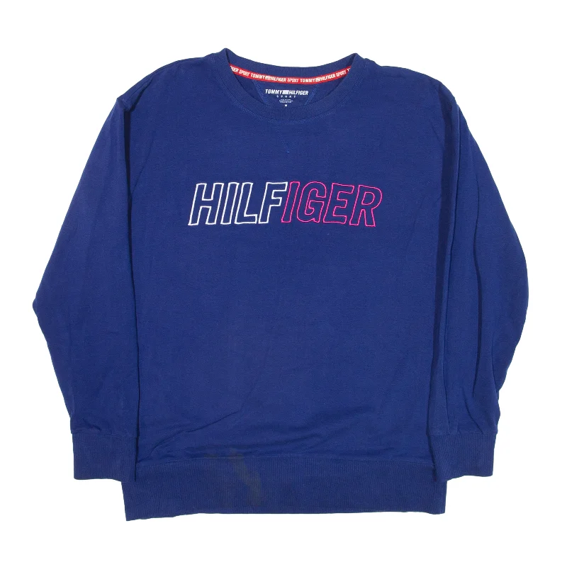 TOMMY HILFIGER Sweatshirt Blue Womens M Hoodie with High Neck Warm Protective
