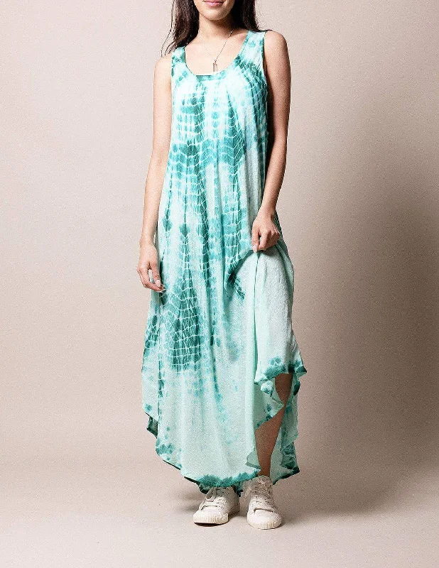 Boho Breeze Tie-Dye Dress - New Jade Cowl Neckline Elegant