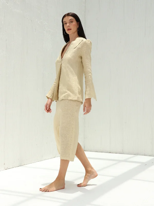 Eva Pure Linen Midi Skirt With Back Slit vintage skirt charm