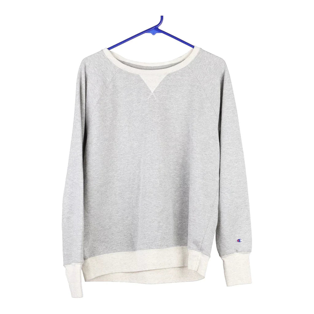 Champion Sweatshirt - Large Grey Cotton Blend Hoodie with Embroidery Detailed Premium