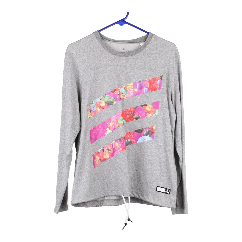 Adidas Sweatshirt - Large Grey Cotton Blend Hoodie with Batwing Sleeves Loose Dramatic