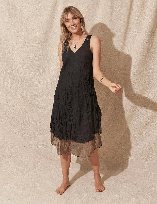 Layered Washed Cotton Dress Tunics Yoga stretchy
