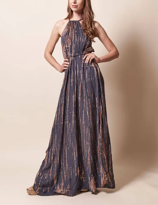 Shibori Tie-Dye Halter Dress - Grey Tunics Versatile stylish