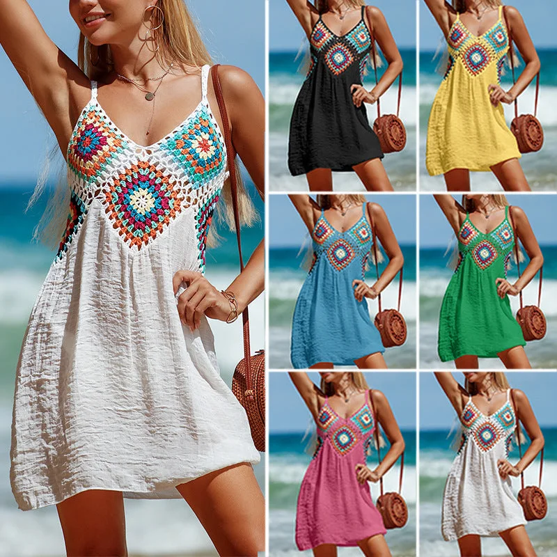 Sleeveless Bohemia Stitching Beach Dress Tunics Fashionable chic