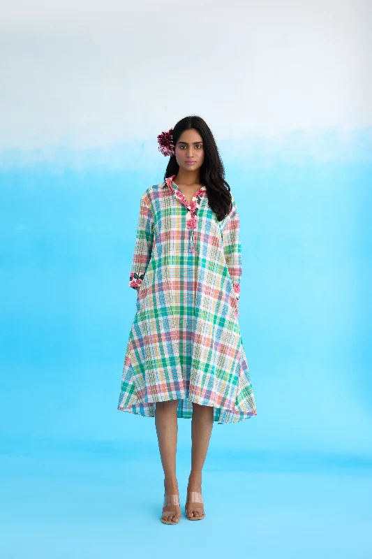 Blue Madras Checks A-Line Dress Tunics Exclusive limited
