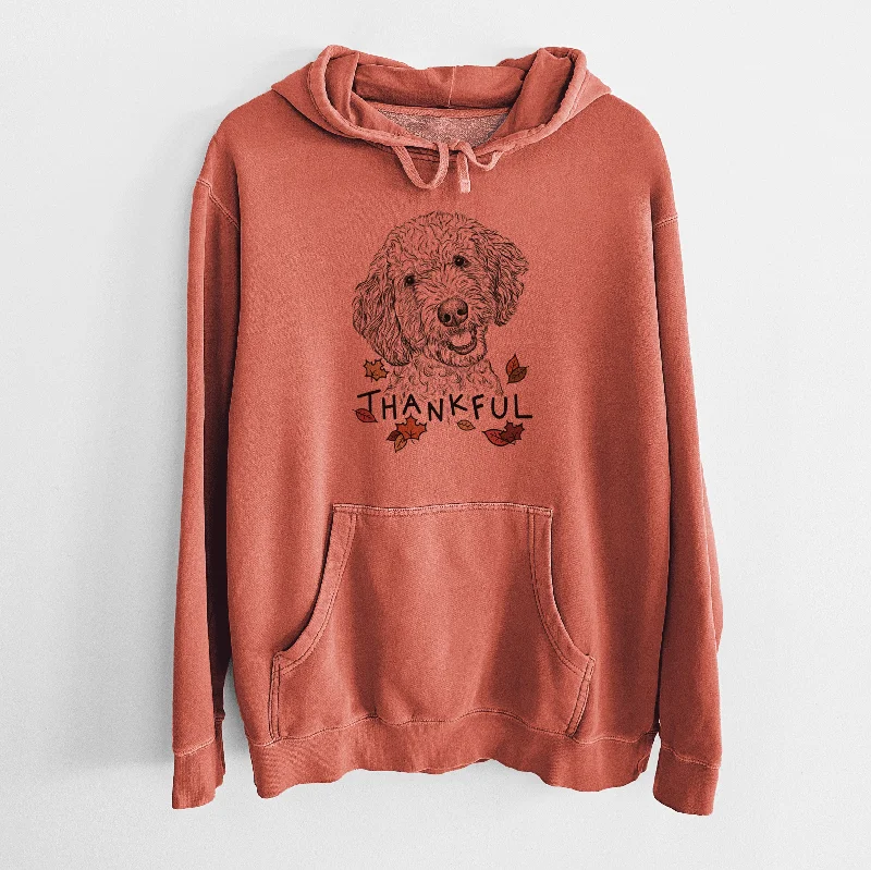 Thankful Gizmo the Goldendoodle - Unisex Pigment Dyed Hoodie Hoodie with Ribbed Hem Stretchable Secure