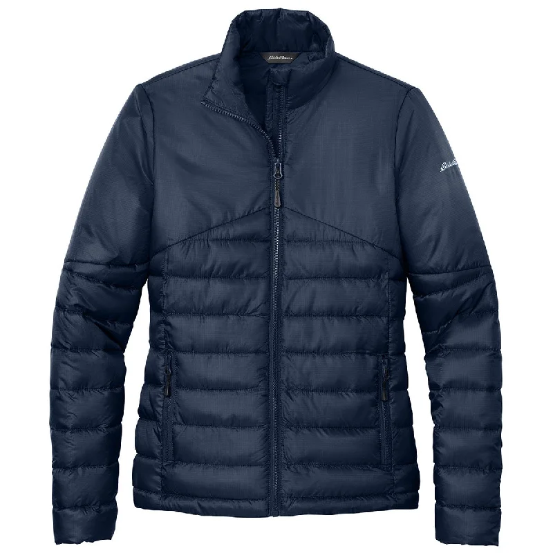 Eddie Bauer Women's River Blue Navy Quilted Jacket V-Neck Jacket Boat Neck Jacket Square Neck Jacket