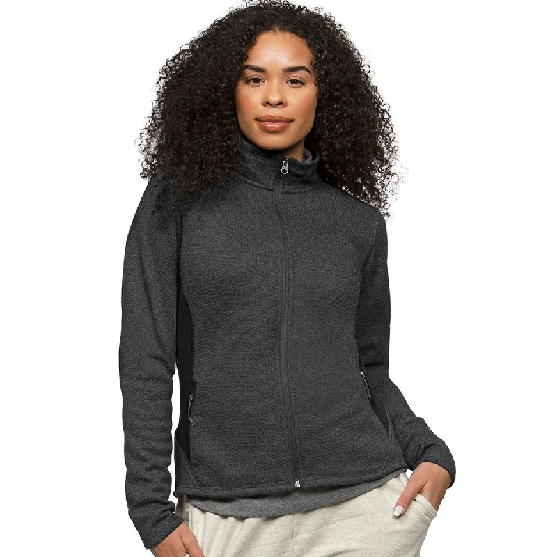 Antigua Women's Black Heather Multi Course Jacket Ribbed Jacket Pleated Jacket Ruffled Jacket