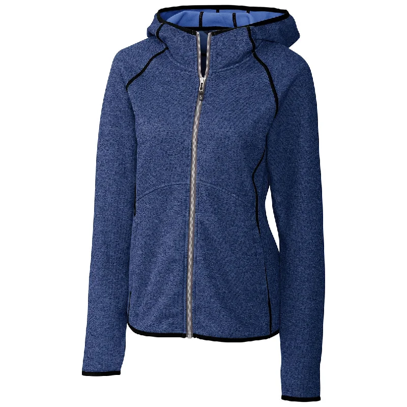 Cutter & Buck Women's Tour Blue Heather Mainsail Hooded Jacket Cotton Fabric Linen Fabric Terry Fabric