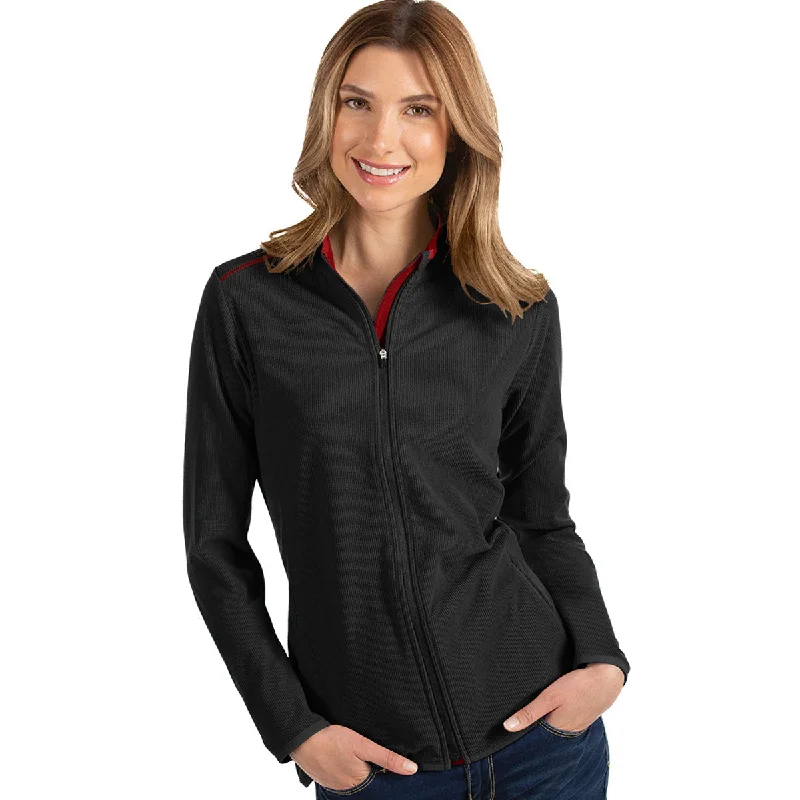 Antigua Women's Black/Dark Red Glacier Full Zip Up Jacket Cotton Fabric Linen Fabric Terry Fabric