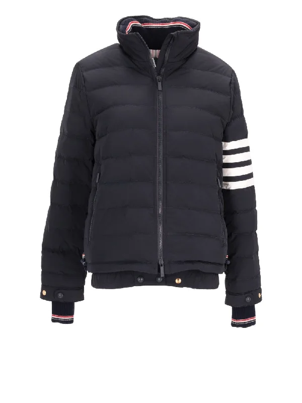DOWN FILL FUNNEL NECK ROLL OUT HOOD SKI JACKET W/ 4 BAR INTARSIA IN POLY TWILL Tailored Jacket Straight Jacket A-Line Jacket