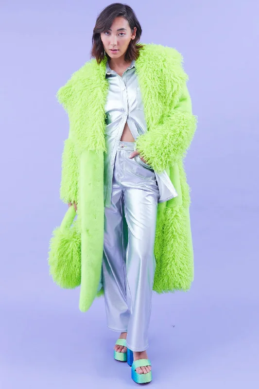 Buy Me Fur - Women's Green Faux Mongolian Fur Bamboo Coat Parka Down Jacket Wool Coat